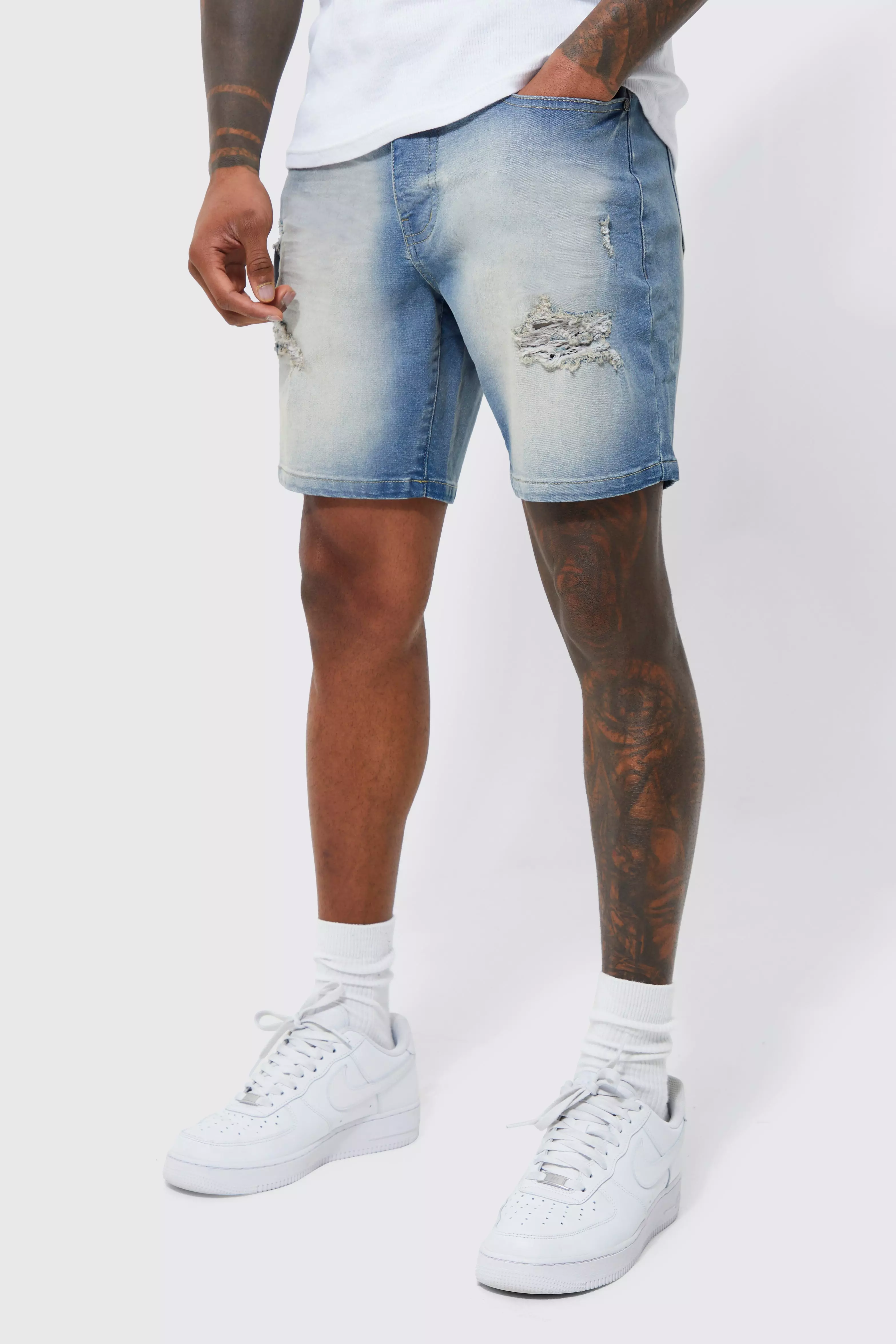 Mens skinny stretch hot sale jean shorts